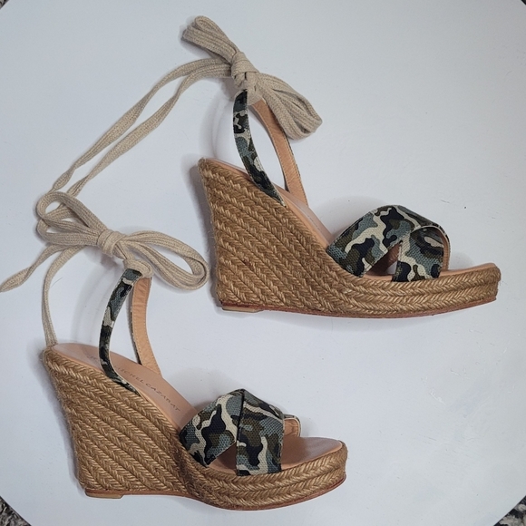 Jean-Michel Cazabat Wedge Sandal Camo Espadrille  Ankle Tie - Picture 8 of 10